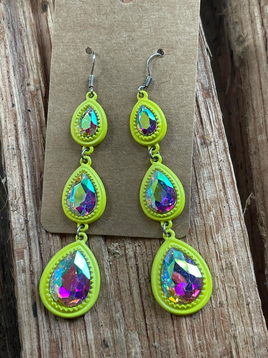 Neon Yellow Teardrop Earrings