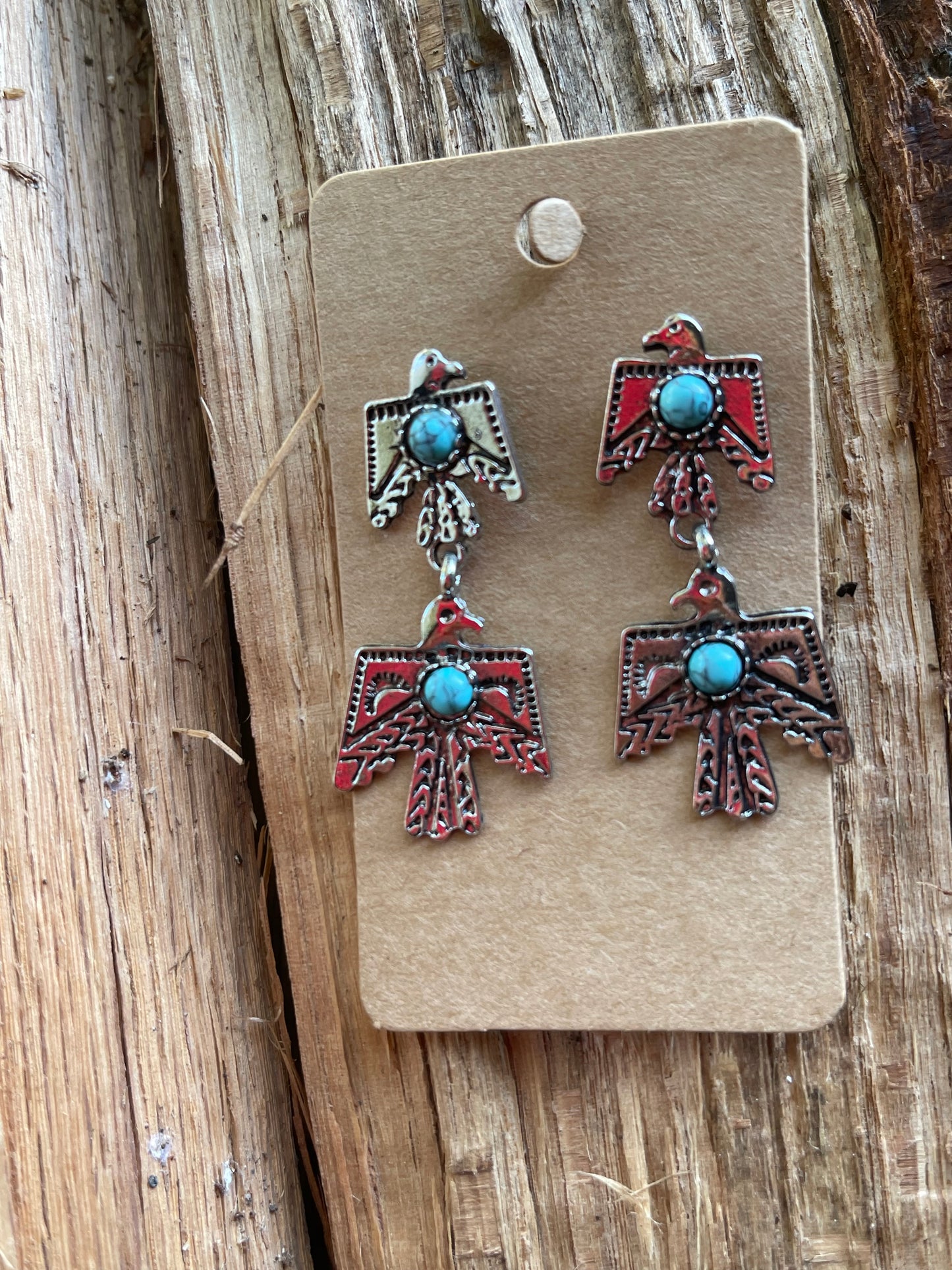 Carved Vintage Thunderbird Turquoise Earrings