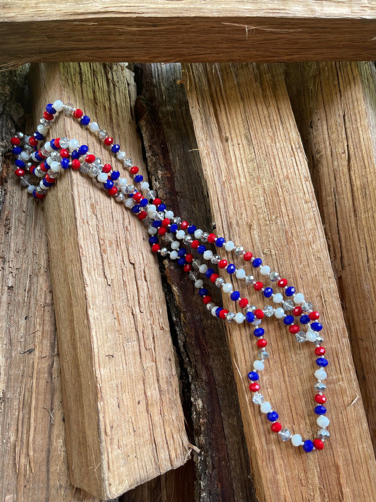 Red, White and Blue Beaded Necklace