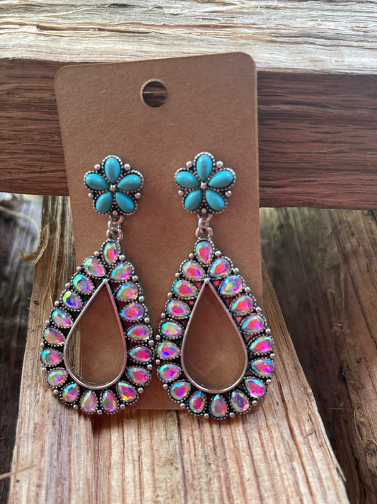 Bling Turquoise Teardrop Earrings